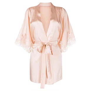 伶社 | 英国Fleur of England奢华真丝系带晨袍蕾丝睡袍家居服女
