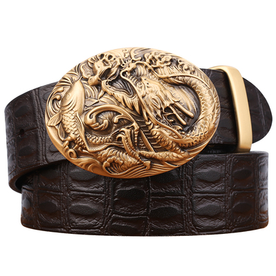 个性鳄鱼纹平滑扣头中年高档皮带