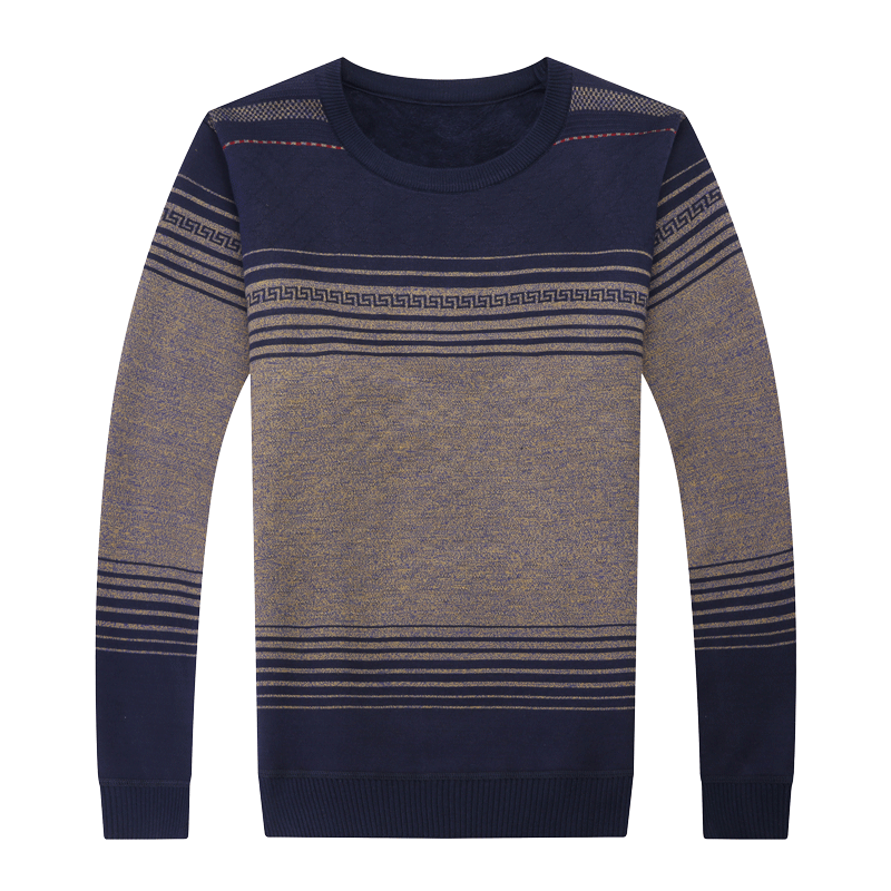 志嘉男士新款针织衫加绒加厚毛衣圆领套头休闲时尚爸爸装打底衫潮