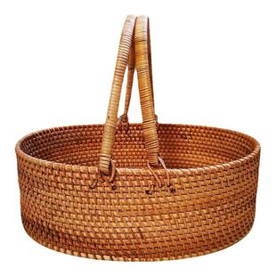 越南藤编野餐手提篮编织买菜篮子瓜果蔬菜面包水果杂物收纳大号筐