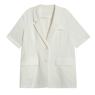 醋酸白色西装外套女薄款夏季短袖缎面西服细腻光泽感外套有垂感