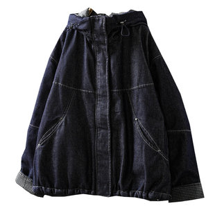 洋气独特别致小棉袄2026冬季新款女士夹棉连帽保暖棉服牛仔外套