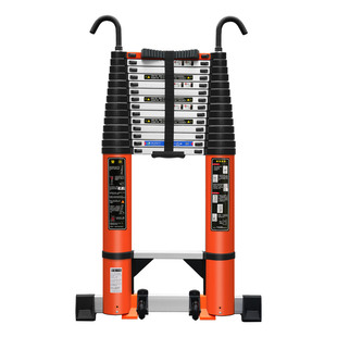 56/7/8米伸缩梯子工程梯便携直梯靠件竹节加厚钩轮子家用铝合金梯