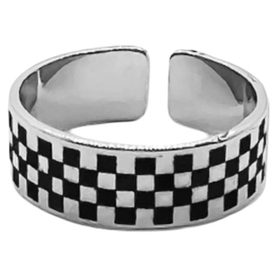 暗黑冷淡风棋格开口戒指调节嘻哈时尚原创设计情侣创意几何日韩潮