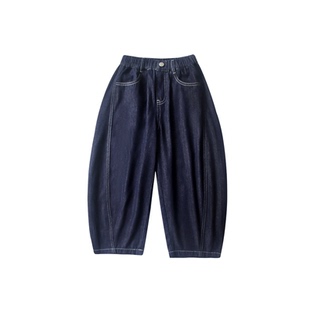 赫米童装2025秋冬款儿童廓形弯刀不掉色牛仔裤宽松阔腿长裤中大童