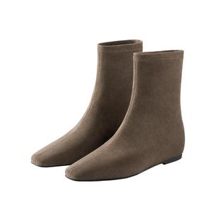 7or9短靴女鞋秋冬新款瘦瘦靴绒面尖头内增高弹力靴子红茶鸳鸯棕黑