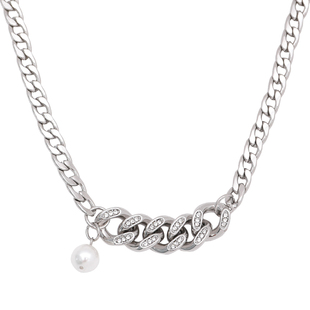 FourPin古巴链珍珠拼接手链欧美嘻哈说唱潮流ins百搭钛钢手链男女