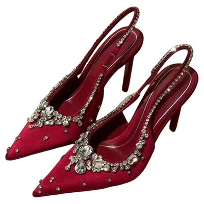 2025冬季新款性感风红色水钻单鞋