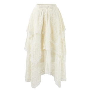MISSCOCOON可可尼荷叶边蛋糕裙女2026春季新款不规则蕾丝半身裙
