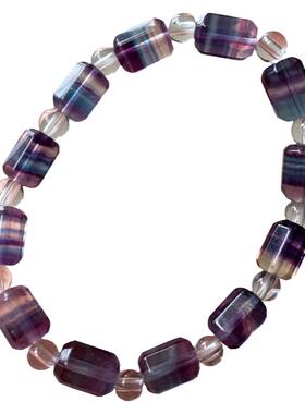 天然紫蓝双色萤石桶珠手链女