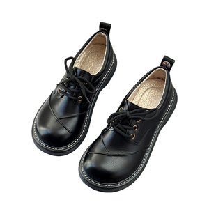 2026春季新品复古风小皮鞋女系带圆头单鞋百搭学生厚底鞋女鞋单鞋