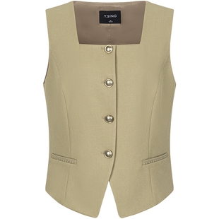 衣香丽影2026春装新款卡其色西装套装女马甲裤子三件套穿搭一整套