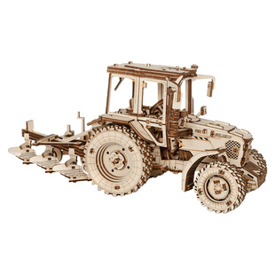 EWA拖拉机木制手工模型成人DIY带犁可动机械传动拼装男生玩具