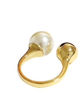 欧美珍珠圆球开口戒指小众设计