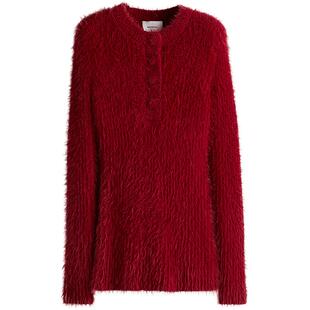 【致臻系列】HM女装红色毛针织衫春季保暖毛茸套衫1259103