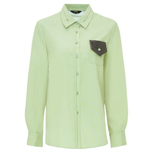 莱芙·艾迪儿商场同款冬季新品亮色系多巴胺绿女款长袖衬衣