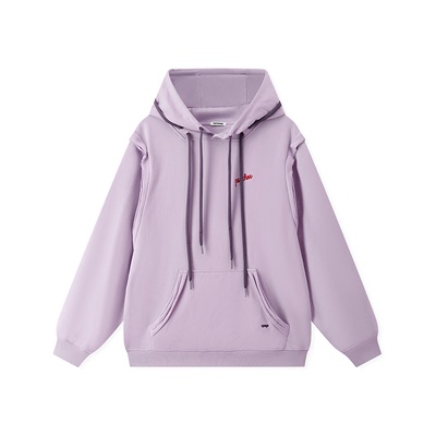 明星同款鞋带套头连帽紫色卫衣