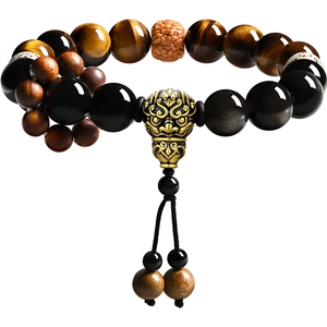 周大福MONOLOGUE独白北纬三十度复古黄金玉髓黑曜石手串MRV101