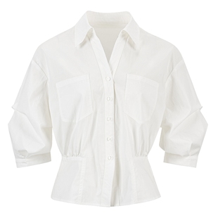 衣香丽影白色收腰衬衫女2026年春装新款轻奢高级感法式泡泡袖上衣