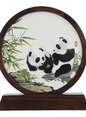 竹叶熊猫系列非遗蜀绣双面绣出国