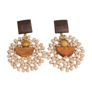 《栗木苔》原创度假文艺夸张民族风木质串珠森系复古耳环耳夹耳饰