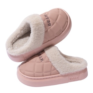 防水棉拖鞋女款秋冬季2025新款家居室内加绒保暖外穿厚底毛绒拖鞋