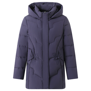 鸭鸭羽绒服女短款妈妈装2025冬新款中老年加厚白鸭绒大码连帽外套