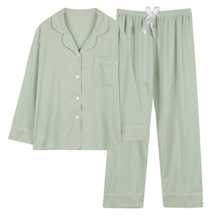 休闲睡衣女款春秋冬季纯色2025年新款简约长袖家居服两件套装大码