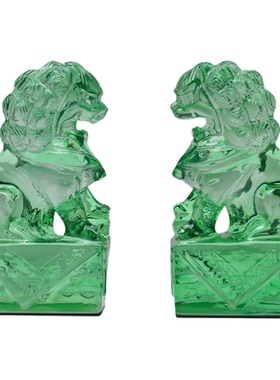 新中式绿色树脂狮子摆件一对装饰品客厅书房玄关招财镇宅高端摆设
