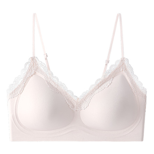 舒服蕾细肩带美背无痕内衣遮副乳文胸一片式不空杯无钢圈胸罩粉色