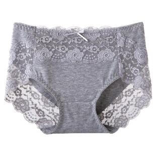 4条装中高腰内裤女纯棉全棉性感蕾丝胖MM女士大码三角裤收腹无痕