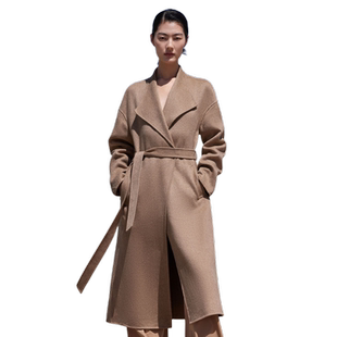 歌莉娅高端羊绒大衣冬季新款翻领气质双面呢中长款外套1ANL6E28A