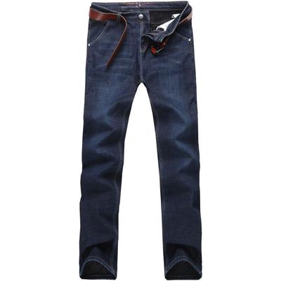 冬季直筒商务中年保暖加绒牛仔裤