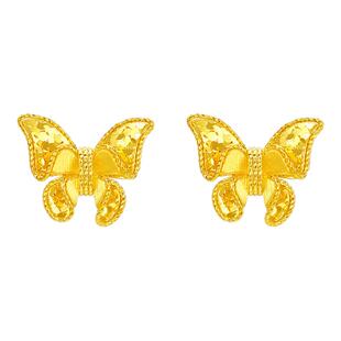 周大生黄金耳钉女5G足金梦幻仙蝶浪漫耳饰蝴蝶耳环生日礼物送女友