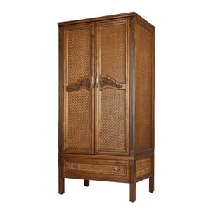 长青堂主卧衣柜藤编实木柜子储物柜中式家用卧室衣橱柜一体收纳柜