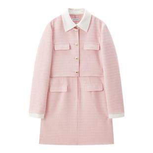 太平鸟长袖仪式感粉色小香风连衣裙女冬装新亮闪珠片连身裙黑色