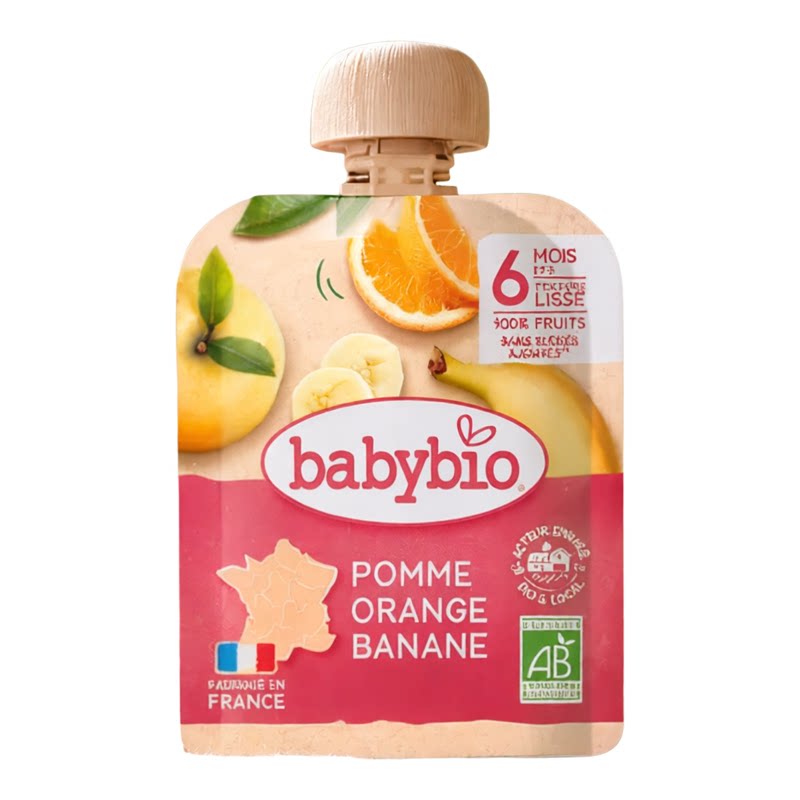 babybio 法国有机果蓉香橙香蕉苹果90克X6婴幼儿天然营养健康辅食