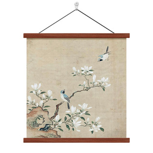宋代美学喜上眉梢花鸟图客厅装饰挂画中式复古风玉兰花玄关壁画
