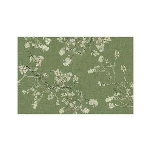 新中式客厅沙发茶几地毯中古风绿色杏花卧室梳妆台地垫轻奢高级感