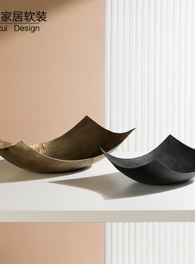 侘寂风复古做旧铝制金属水果盘中式样板房间创意托盘厨房桌面摆件