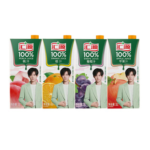 汇源100%果橙汁桃汁苹果葡萄汁1L*2盒纯果汁饮料浓缩无添加果蔬汁