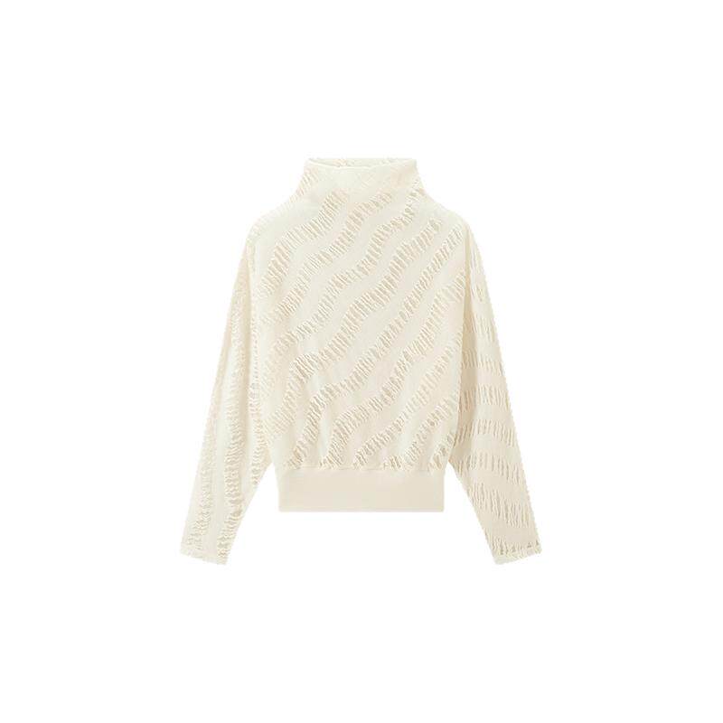 COMMEMOI吕燕设计师春高领绵羊毛廓形舒适镂空破洞毛针织上衣毛衣