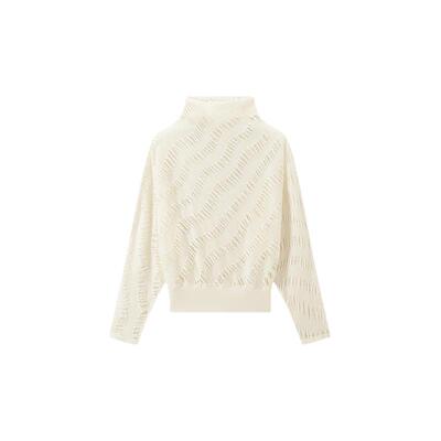 COMMEMOI吕燕设计师春高领绵羊毛廓形舒适镂空破洞毛针织上衣毛衣