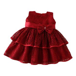 婴儿礼服蓬蓬裙红色纱裙宝宝周岁生日满月摆酒婚纱礼服公主连衣裙