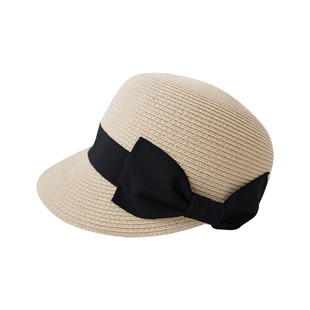 蓝墨竹L.MOZ优雅法式夏季蝴蝶结太阳帽加宽帽檐显脸小马术草帽女