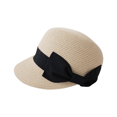 蓝墨竹L.MOZ优雅法式夏季蝴蝶结太阳帽加宽帽檐显脸小马术草帽女