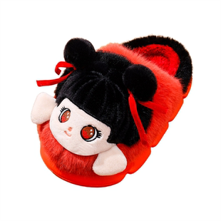 新款儿童棉拖鞋冬季男女童卡通可爱哪吒居家毛毛拖鞋厚底包跟棉鞋