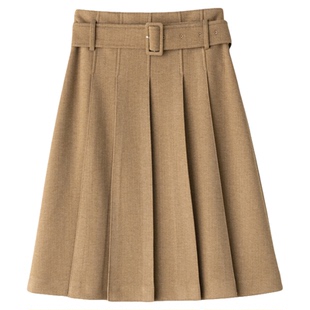 FANLE STUDIOS加厚醋酸羊毛立体肌理知识分子腰带百褶中裙半身裙