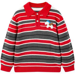 [羊毛衫]MINIPEACE太平鸟童装男童POLO领毛衣秋冬复古条纹针织衫