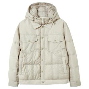 流石男装冬装简约时尚短款连帽羽绒服男士假两件冬季夹克保暖外套